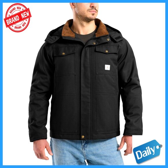 Men's Insulated Work Jacket Water Resistant Relaxed Fit Utility Hooded Coat
